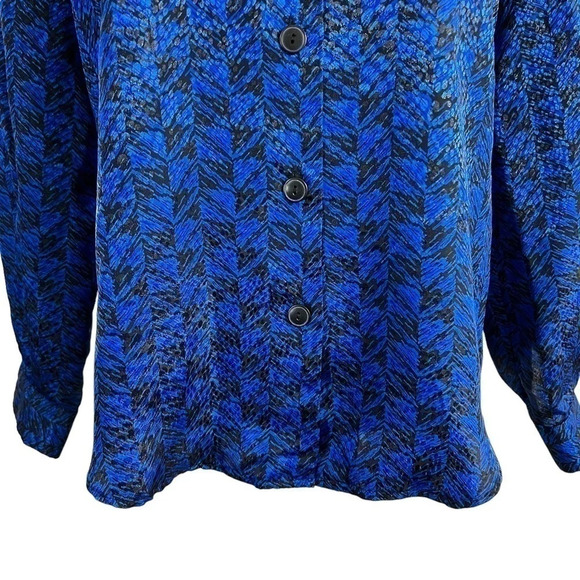Norton McNaughton Womens Button Up Blouse 6 Royal Blue Black Shoulder Pads Retro - Picture 8 of 9